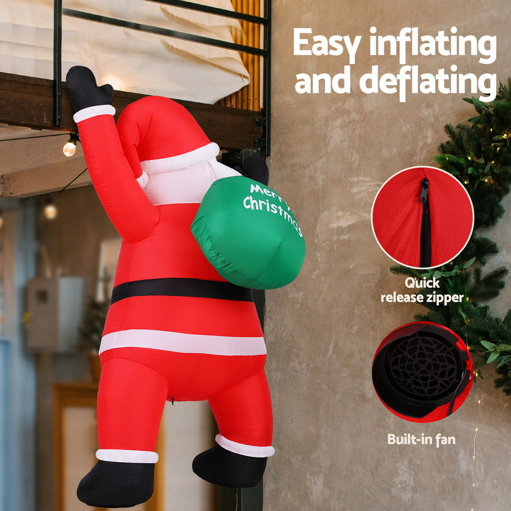 Jingle Jollys 1.9m Christmas Inflatable Santa Climbing LED Decorations