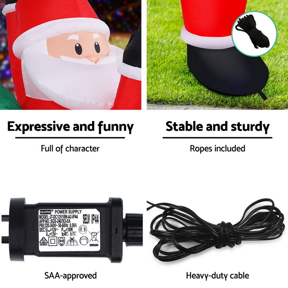 Jingle Jollys 1.9m Christmas Inflatable Santa Climbing LED Decorations