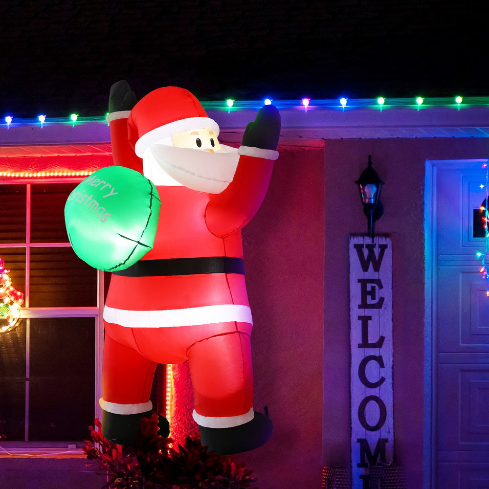 Jingle Jollys 1.9m Christmas Inflatable Santa Climbing LED Decorations