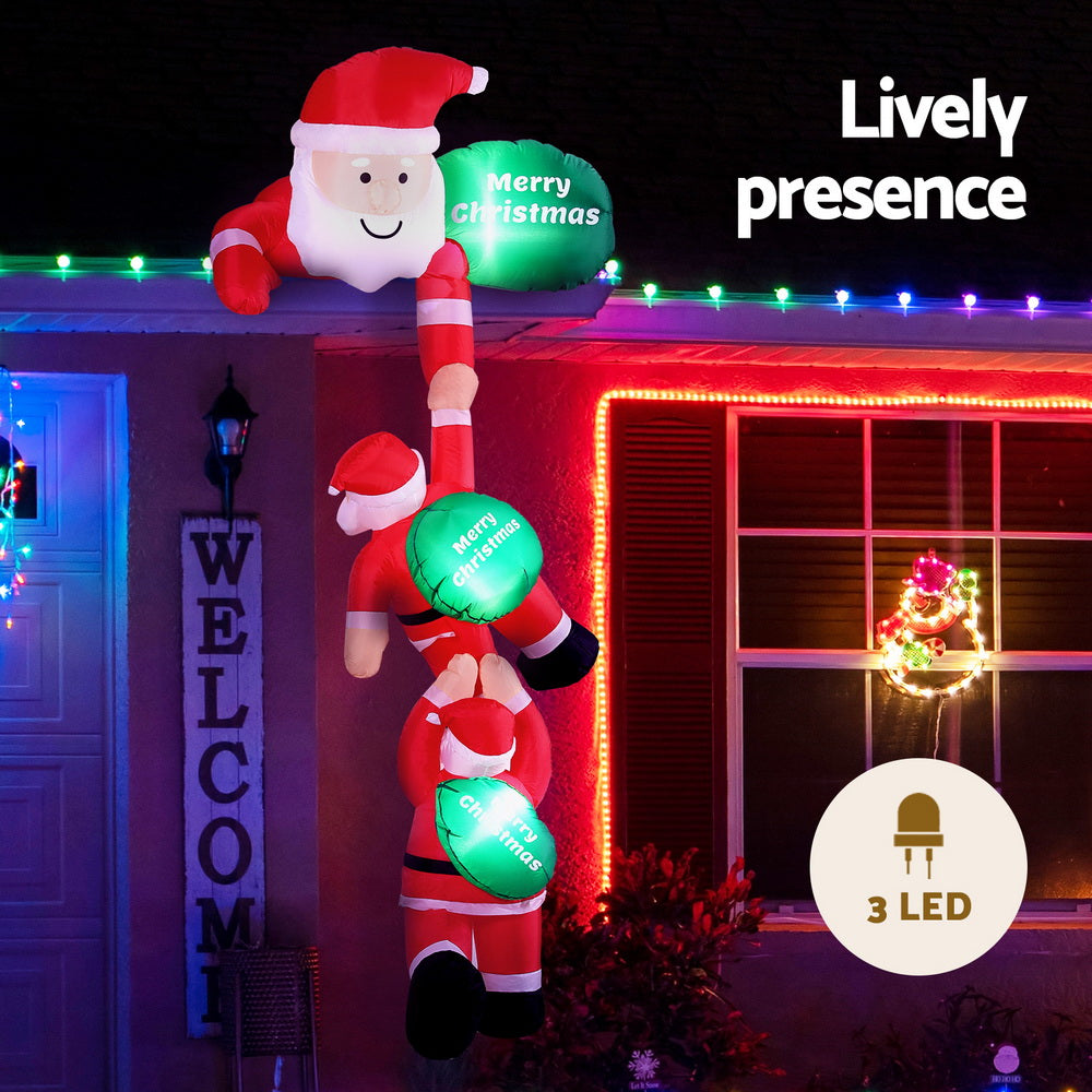 Jingle Jollys 2.5M Inflatable Climbing Santa LED Christmas Decoration