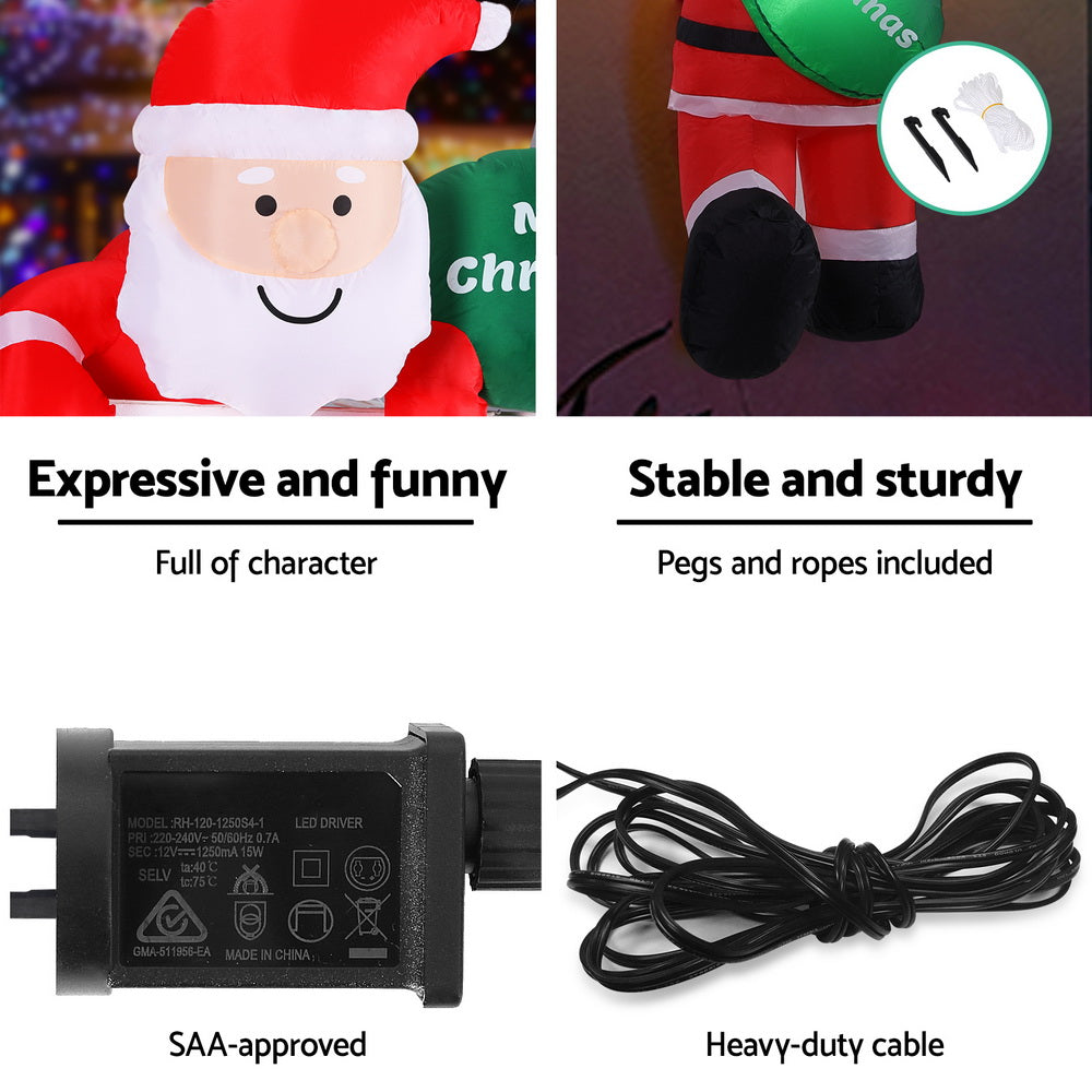 Jingle Jollys 2.5M Inflatable Climbing Santa LED Christmas Decoration