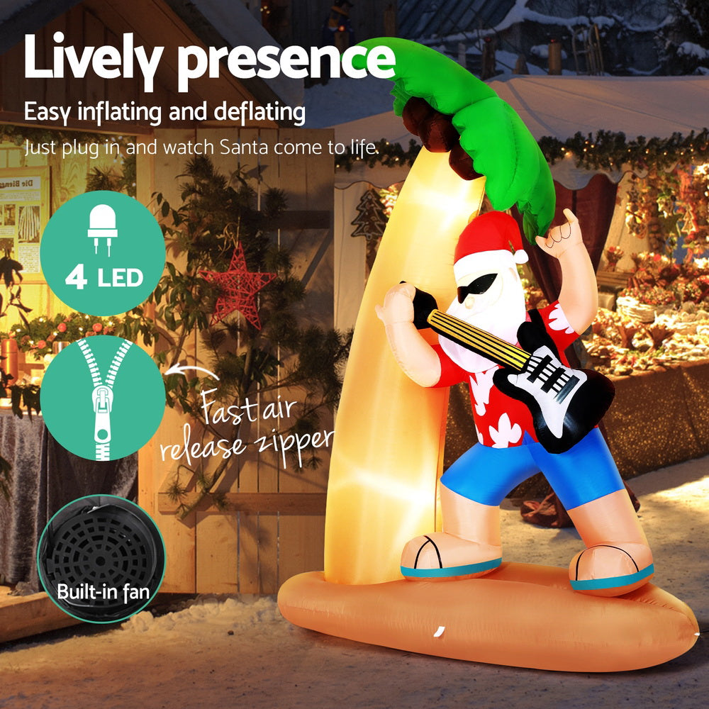 Water-Resistant LED Christmas Inflatable 2.1M Santa Guitar