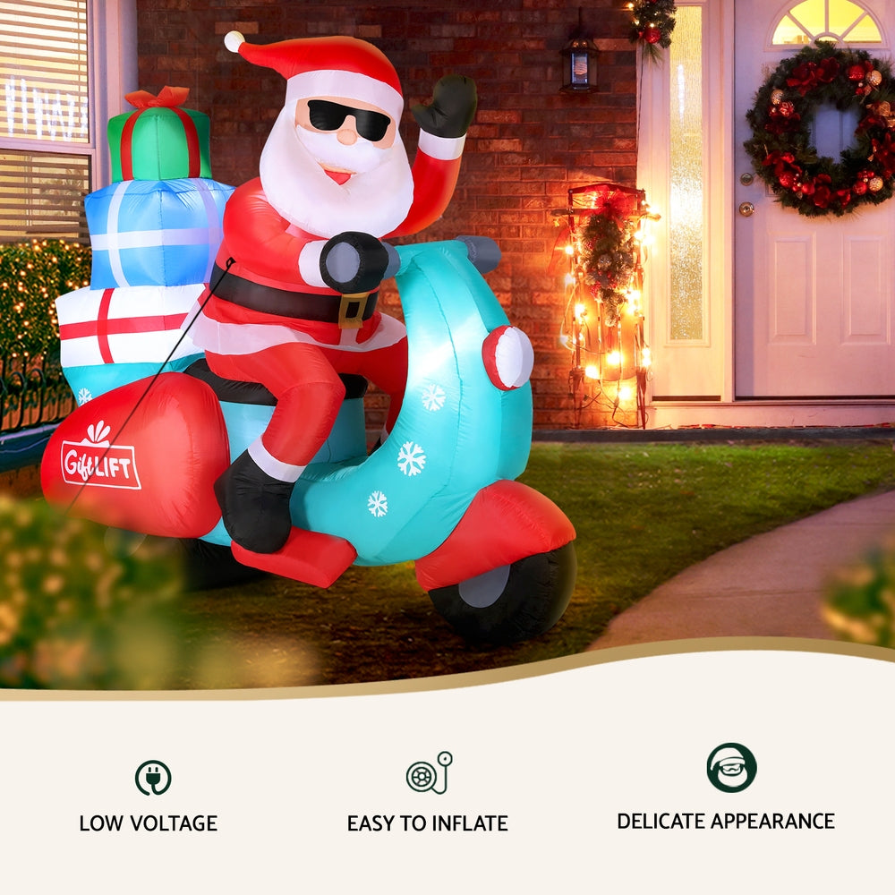 LED Inflatable Santa on Motorbike, UV & Water-Resistant