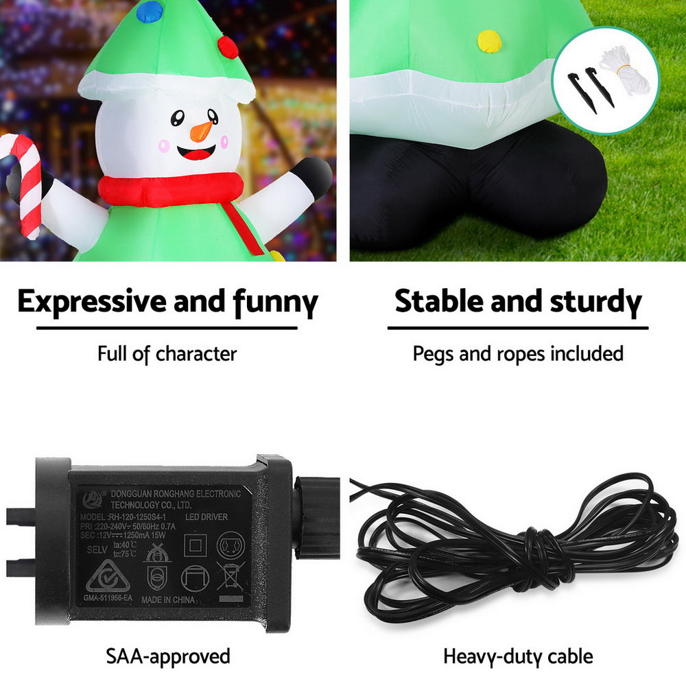 Jingle Jollys 2.75M Christmas Inflatable Snowman Tree LED Decorations