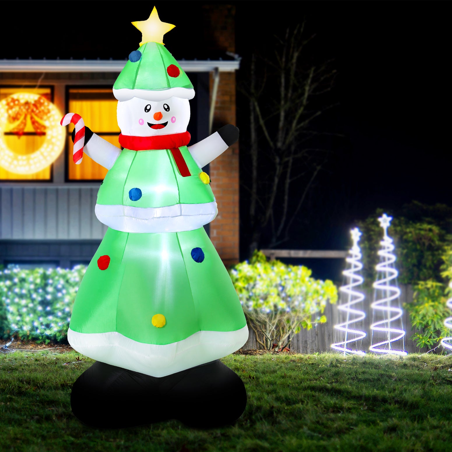 Jingle Jollys 2.75M Christmas Inflatable Snowman Tree LED Decorations