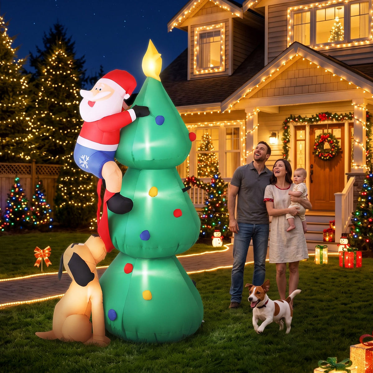 Jingle Jollys Christmas Inflatable Santa Tree 1.8M Illuminated