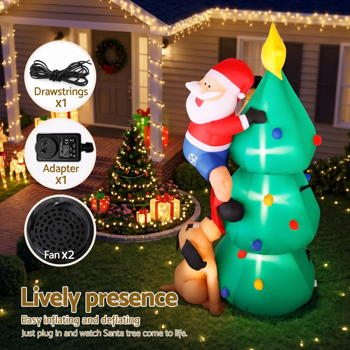 Jingle Jollys Christmas Inflatable Santa Tree 1.8M Illuminated