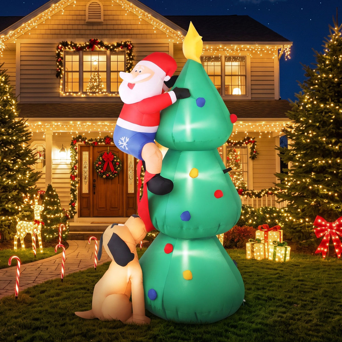Jingle Jollys Christmas Inflatable Santa Tree 1.8M Illuminated