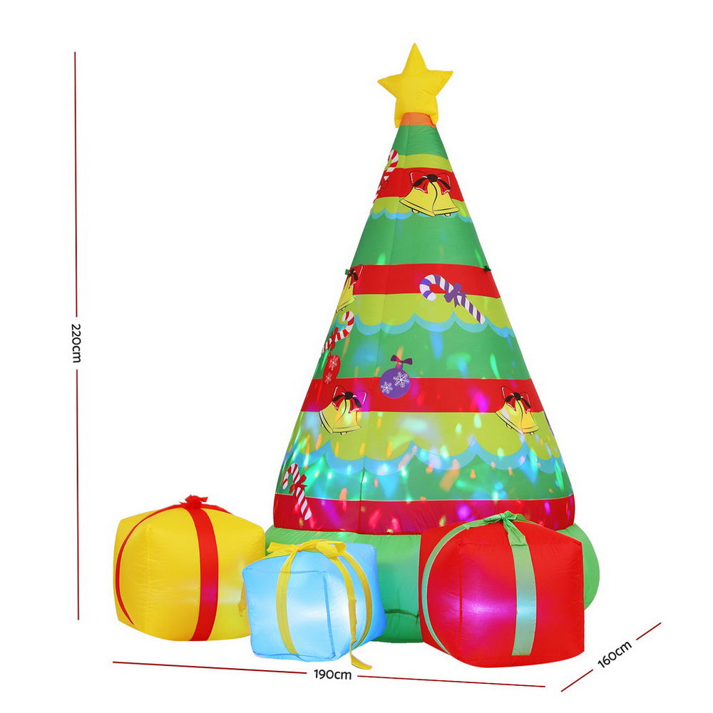 Jingle Jollys 2.2m Christmas Inflatable Gift Tree Flashing Light Decorations