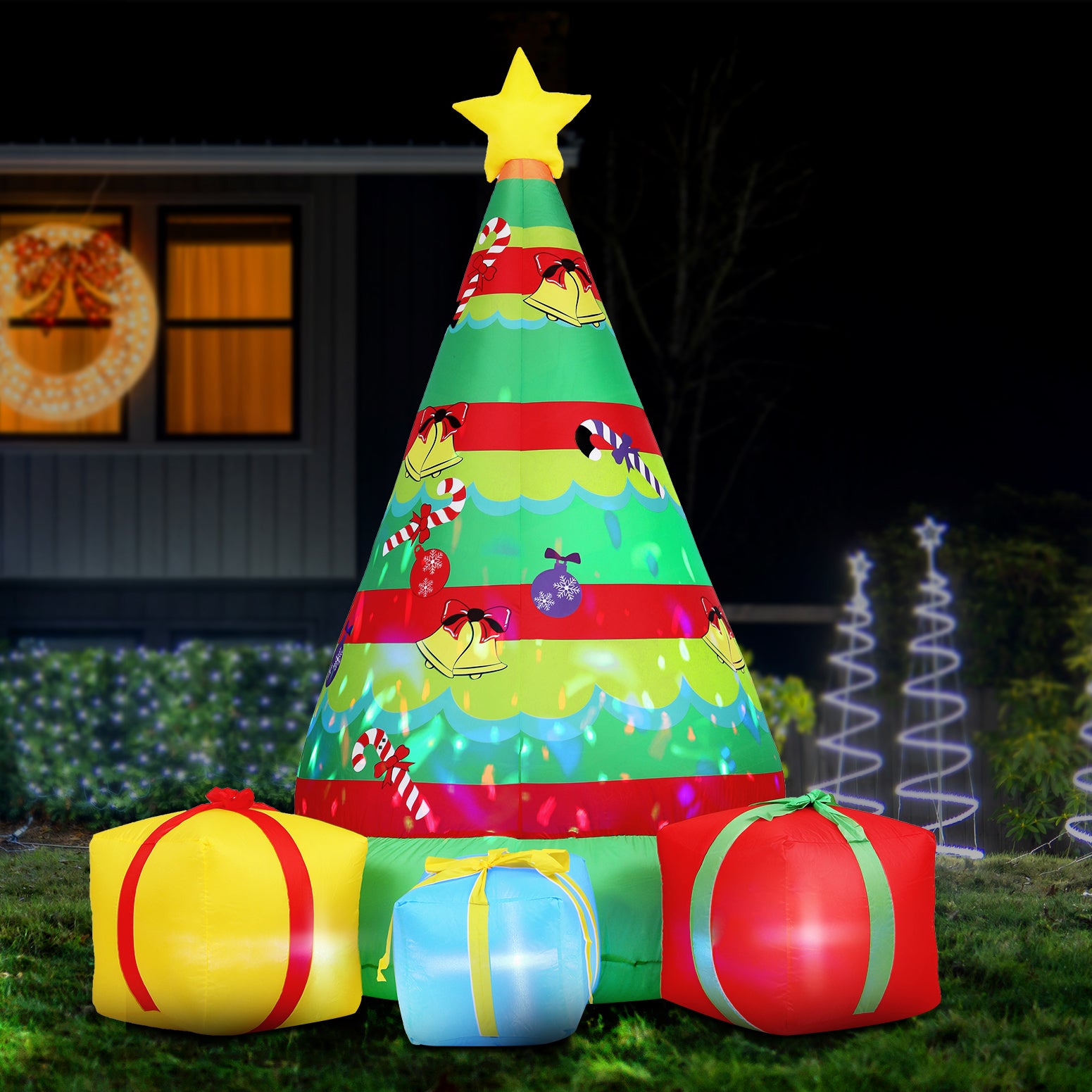 Jingle Jollys 2.2m Christmas Inflatable Gift Tree Flashing Light Decorations