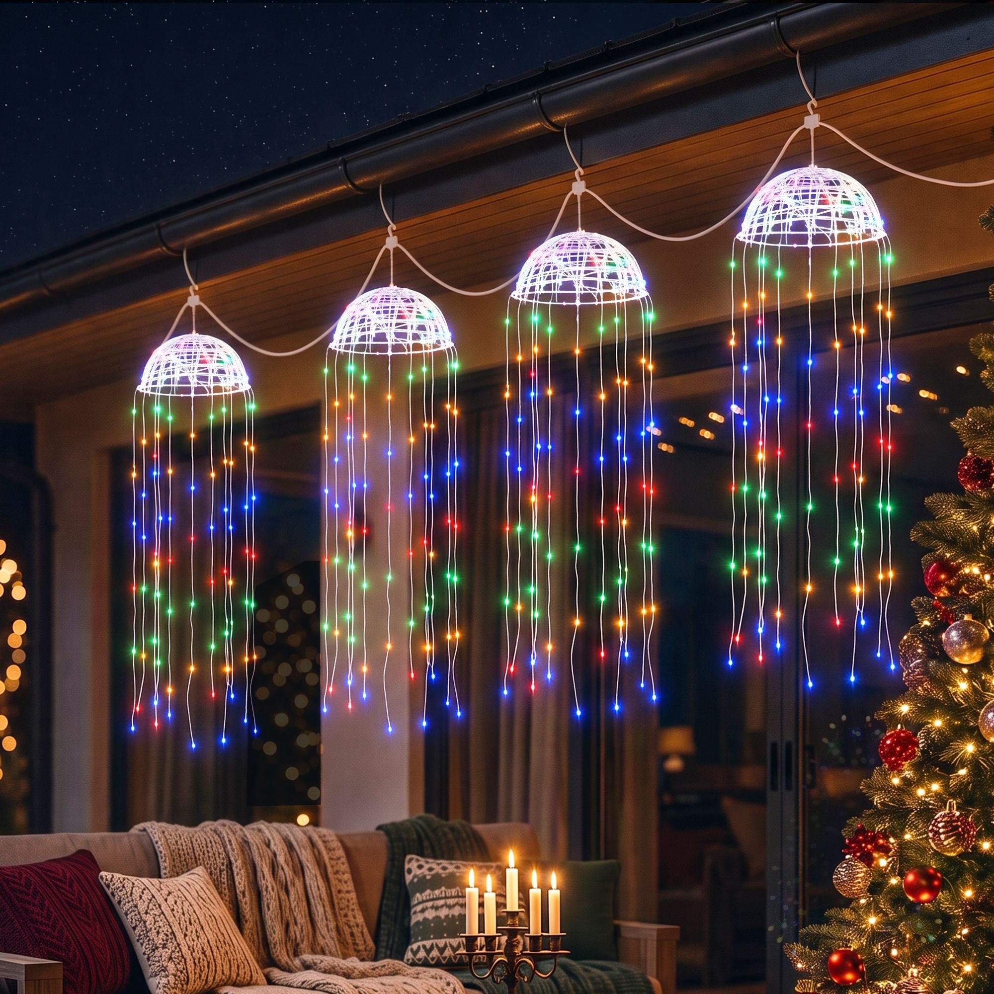 Jingle Jollys Christmas Lights Solar Jellyfish 4Pcs Garden Decorative Multi-Color
