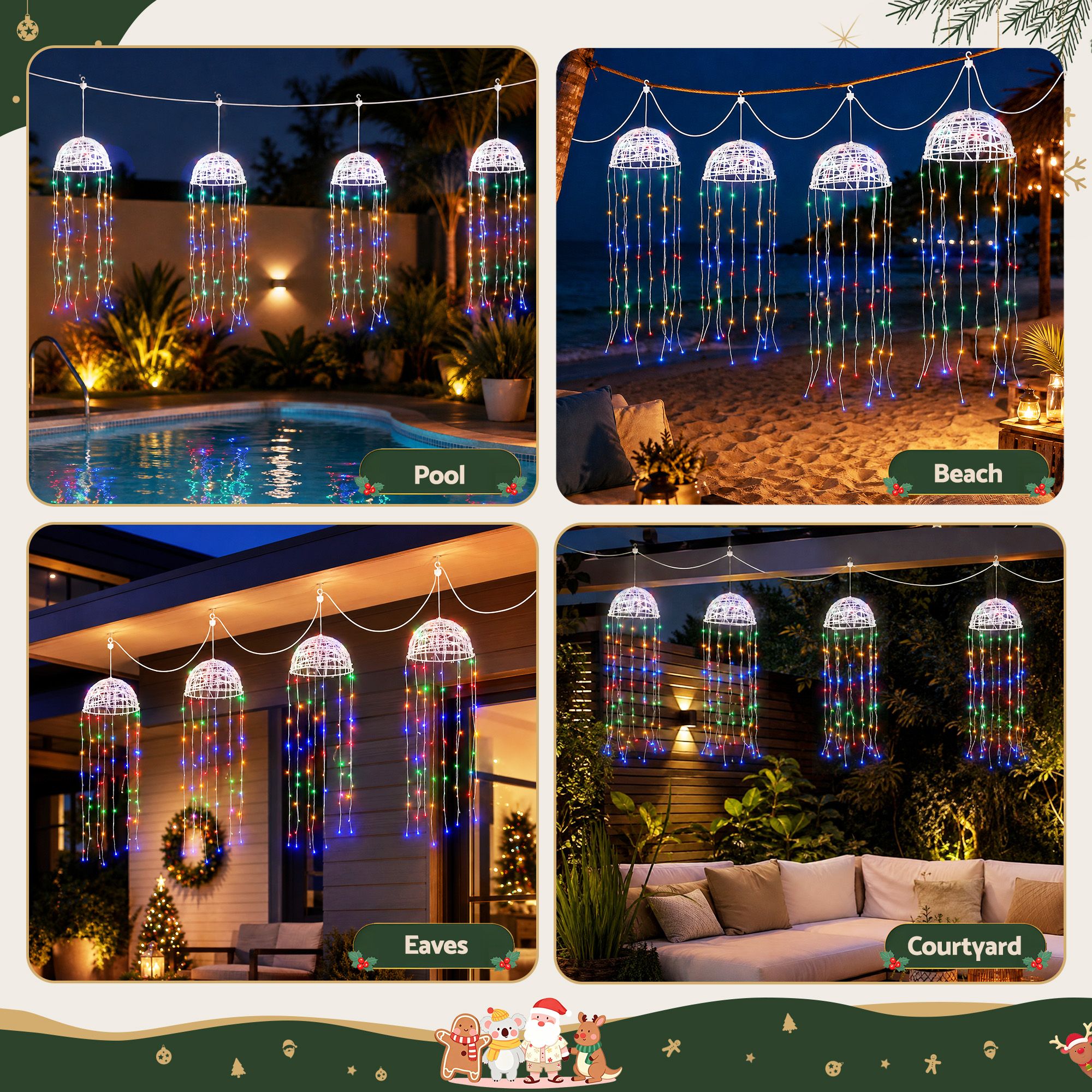 Jingle Jollys Christmas Lights Solar Jellyfish 4Pcs Garden Decorative Multi-Color