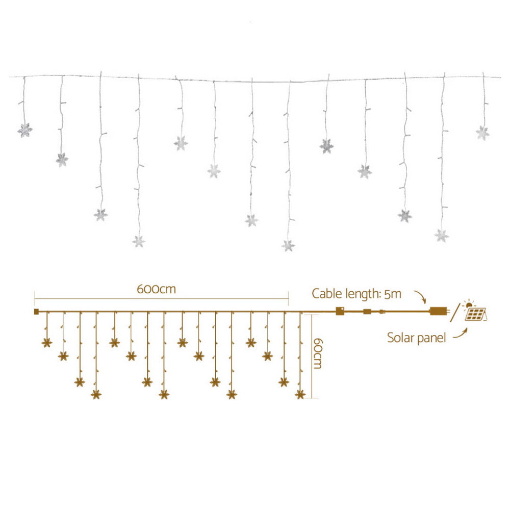 Jingle Jollys 6m Icicle Lights 160 LED Cold White Solar