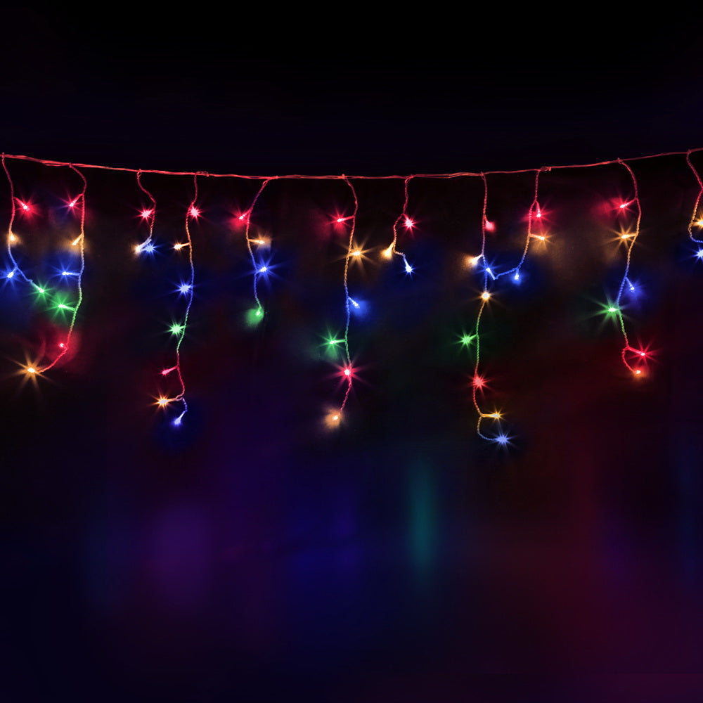 Jingle Jollys 12.5M Solar Icicle String Lights Multi-Colour