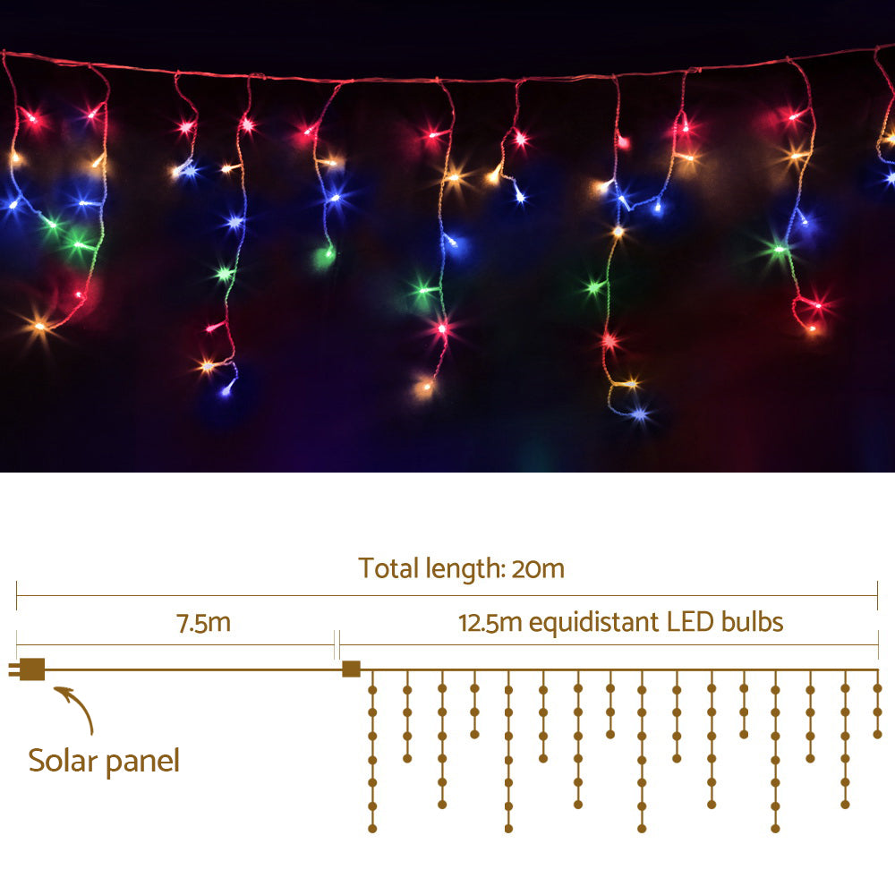 Jingle Jollys 12.5M Solar Icicle String Lights Multi-Colour