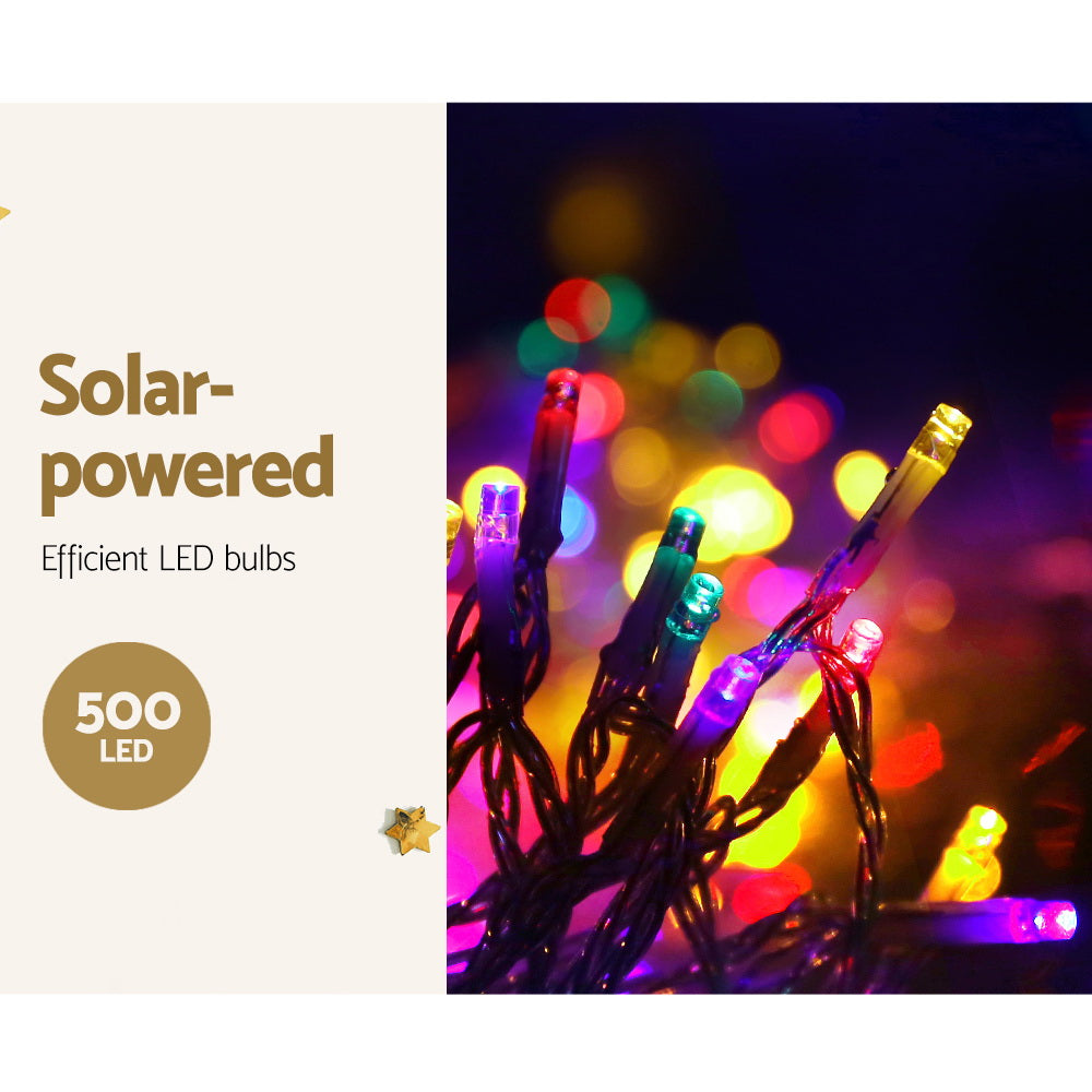 Jingle Jollys 12.5M Solar Icicle String Lights Multi-Colour