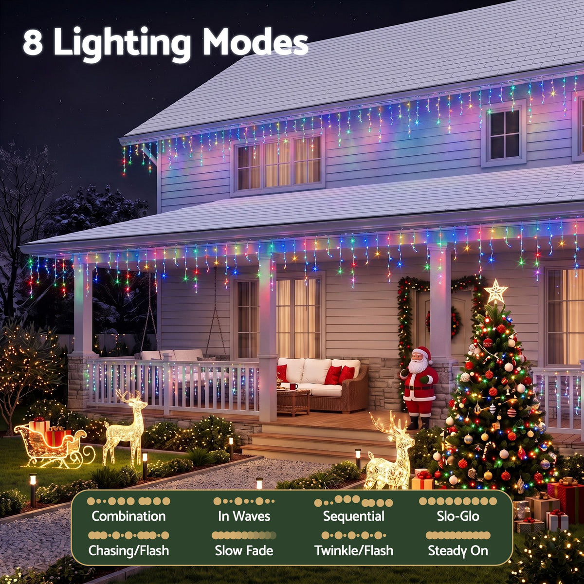 Jingle Jollys 12.5M Solar Icicle Christmas Lights Multi Colour