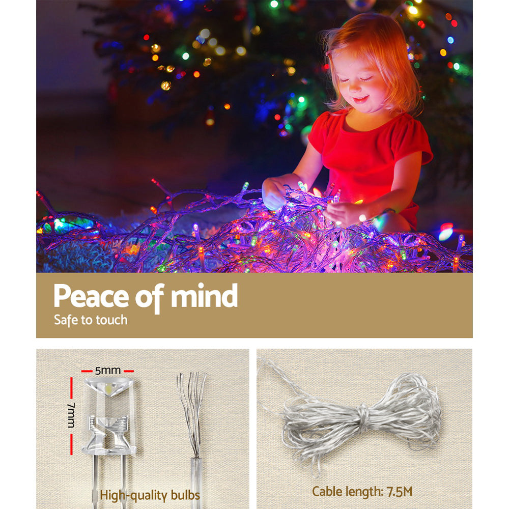 Jingle Jollys 12.5M Solar Icicle String Lights Multi-Colour