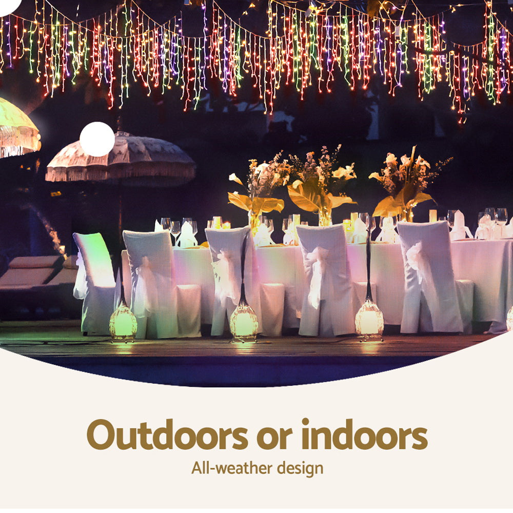 Jingle Jollys 12.5M Solar Icicle String Lights Multi-Colour