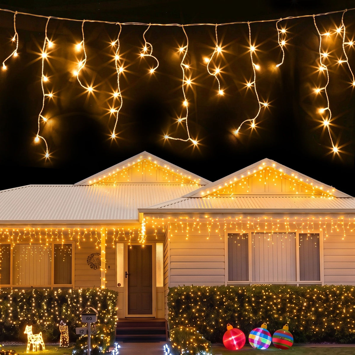 Jingle Jollys 12.5M Solar Icicle Christmas Lights Warm White