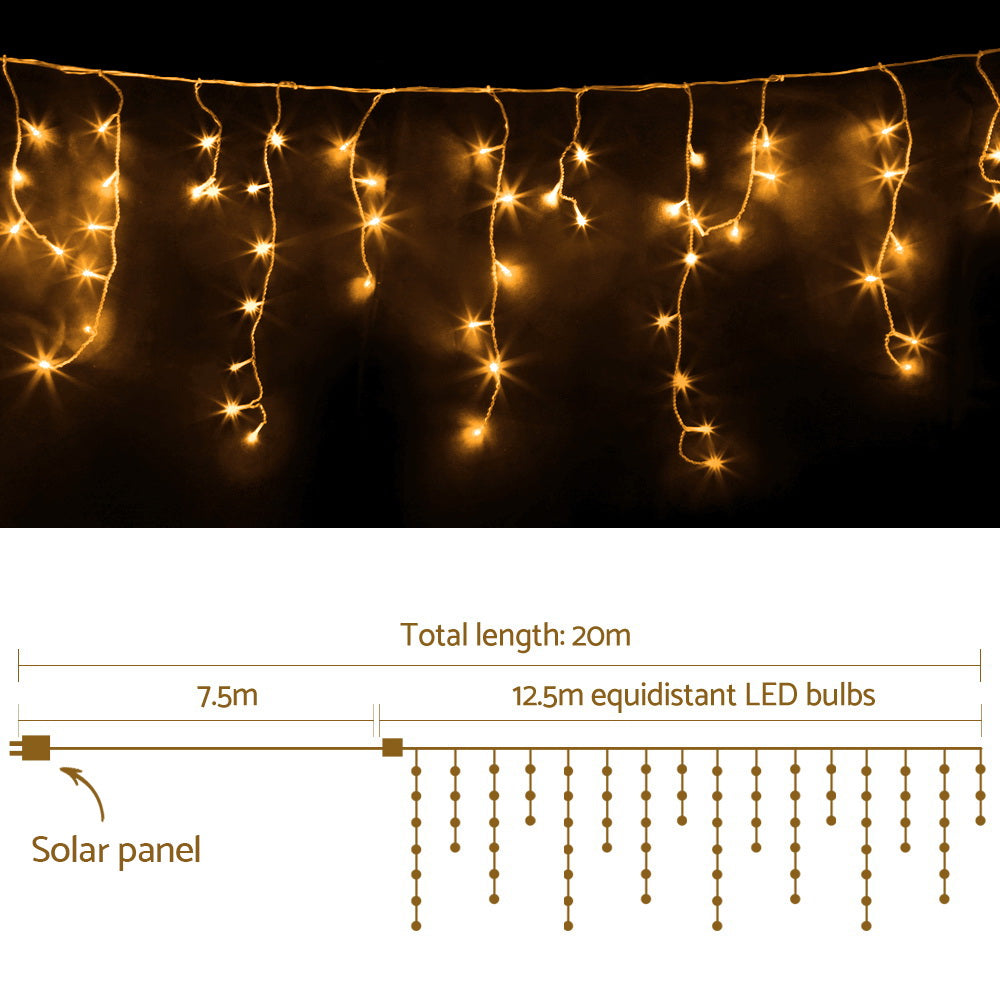 Jingle Jollys 12.5M Solar Icicle String Lights Warm White