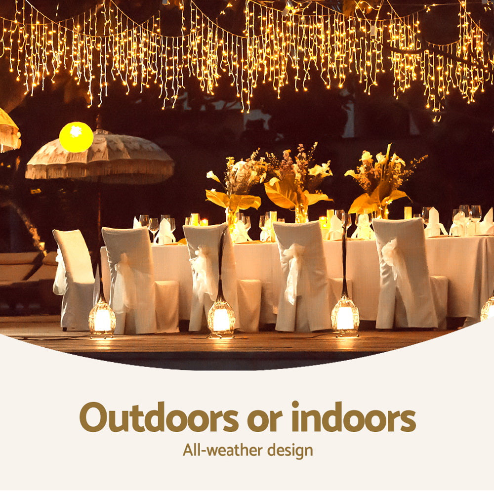 Jingle Jollys 12.5M Solar Icicle String Lights Warm White
