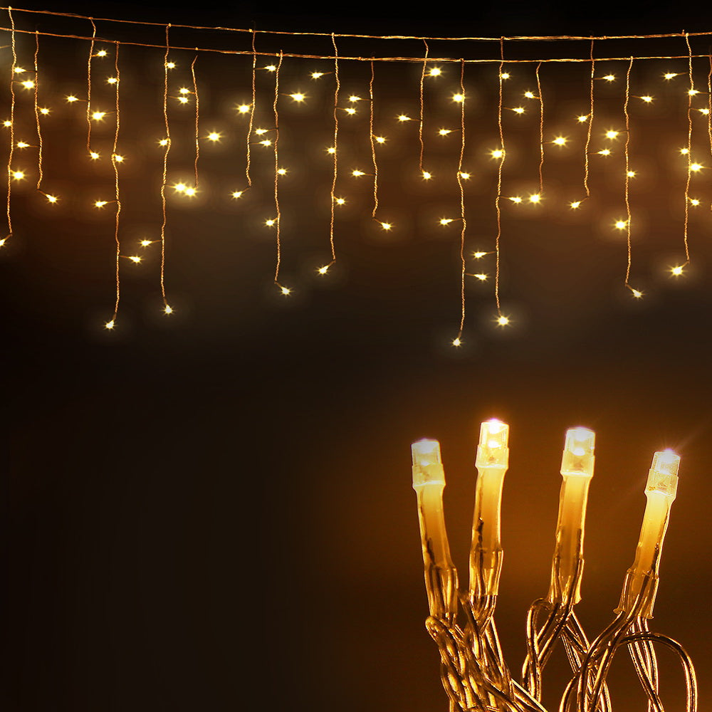 Jingle Jollys 12.5M Solar Icicle String Lights Warm White