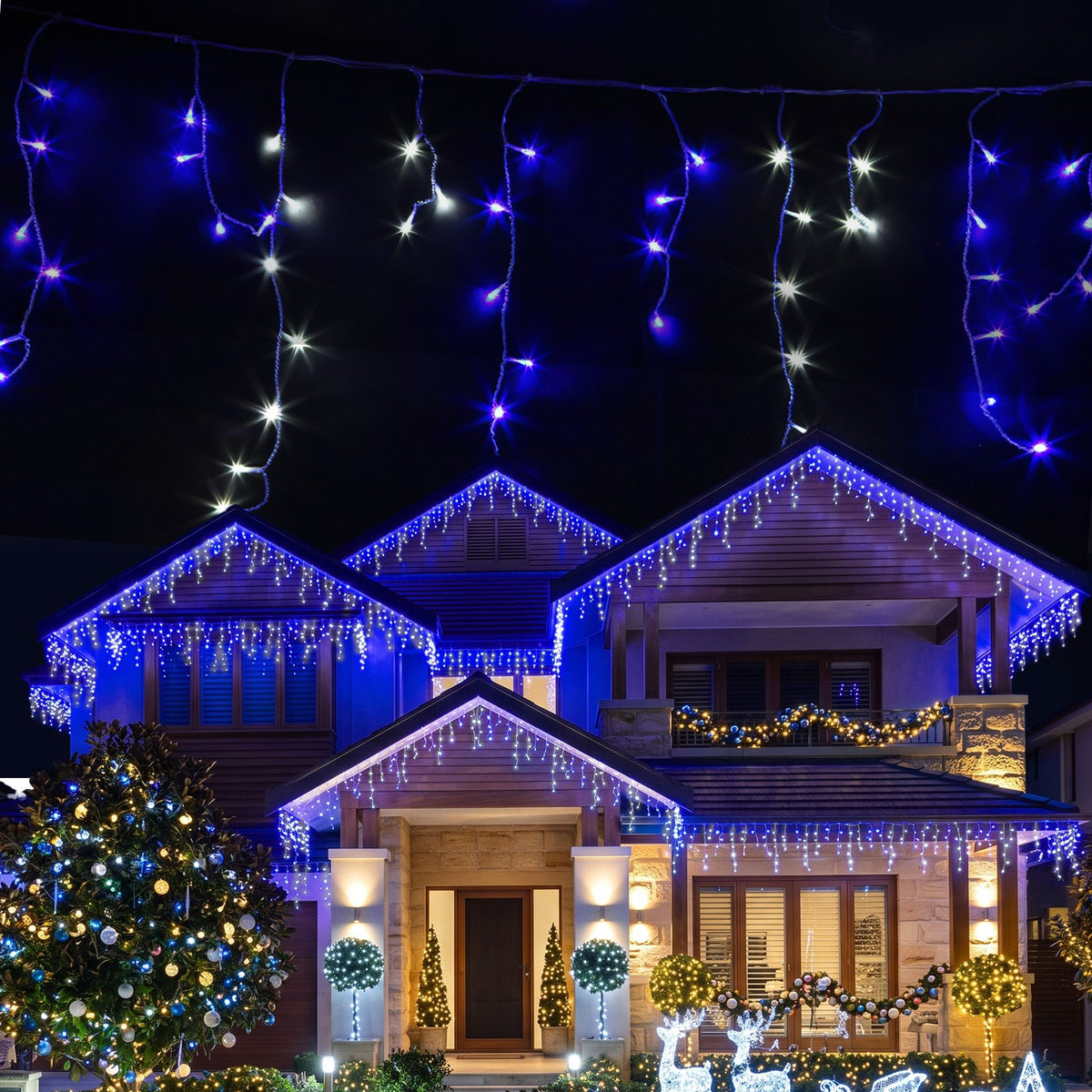 Jingle Jollys 20M Icicle Christmas Lights 800 LED Blue White