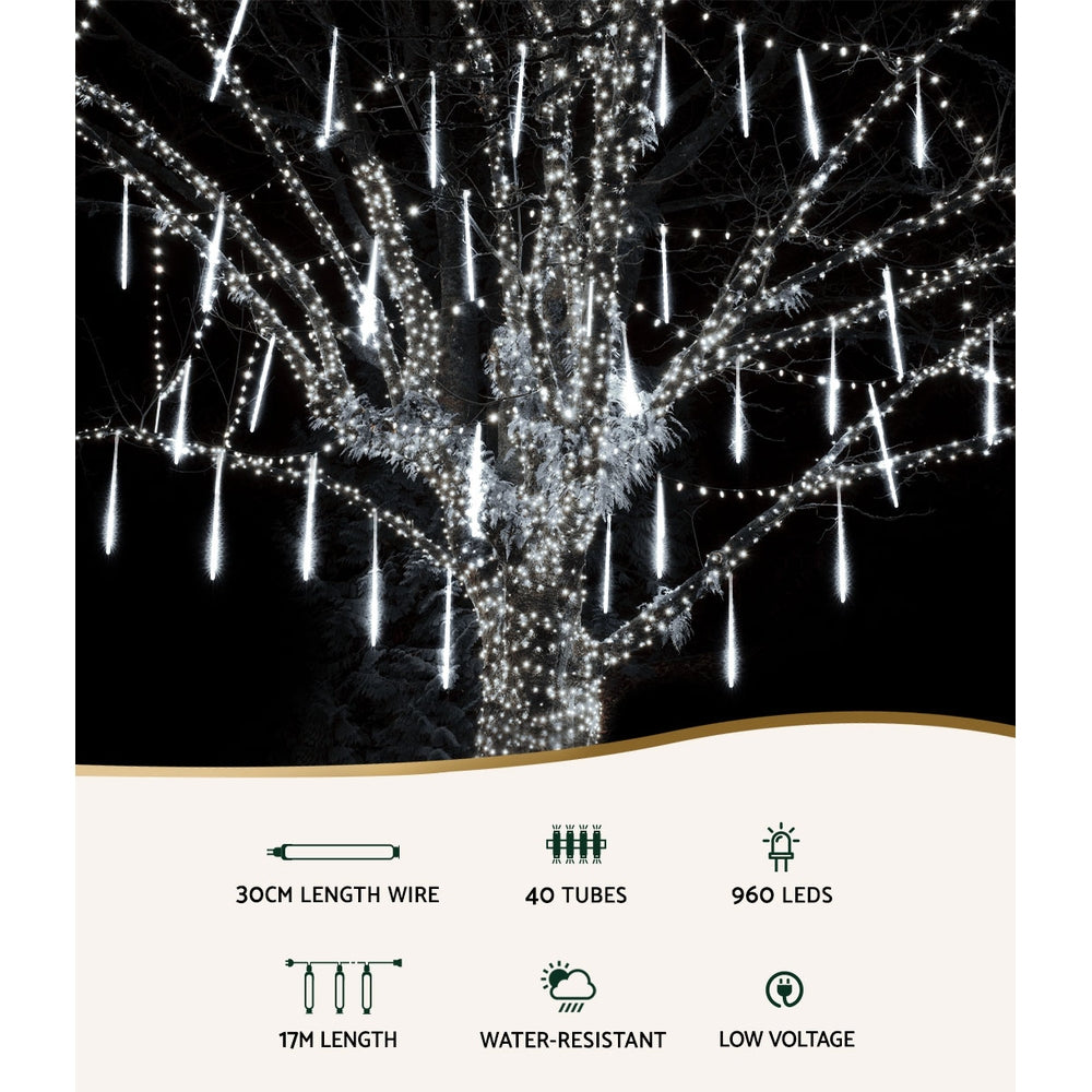 Jingle Jollys 12M Icicle Lights 960 LED Cold White