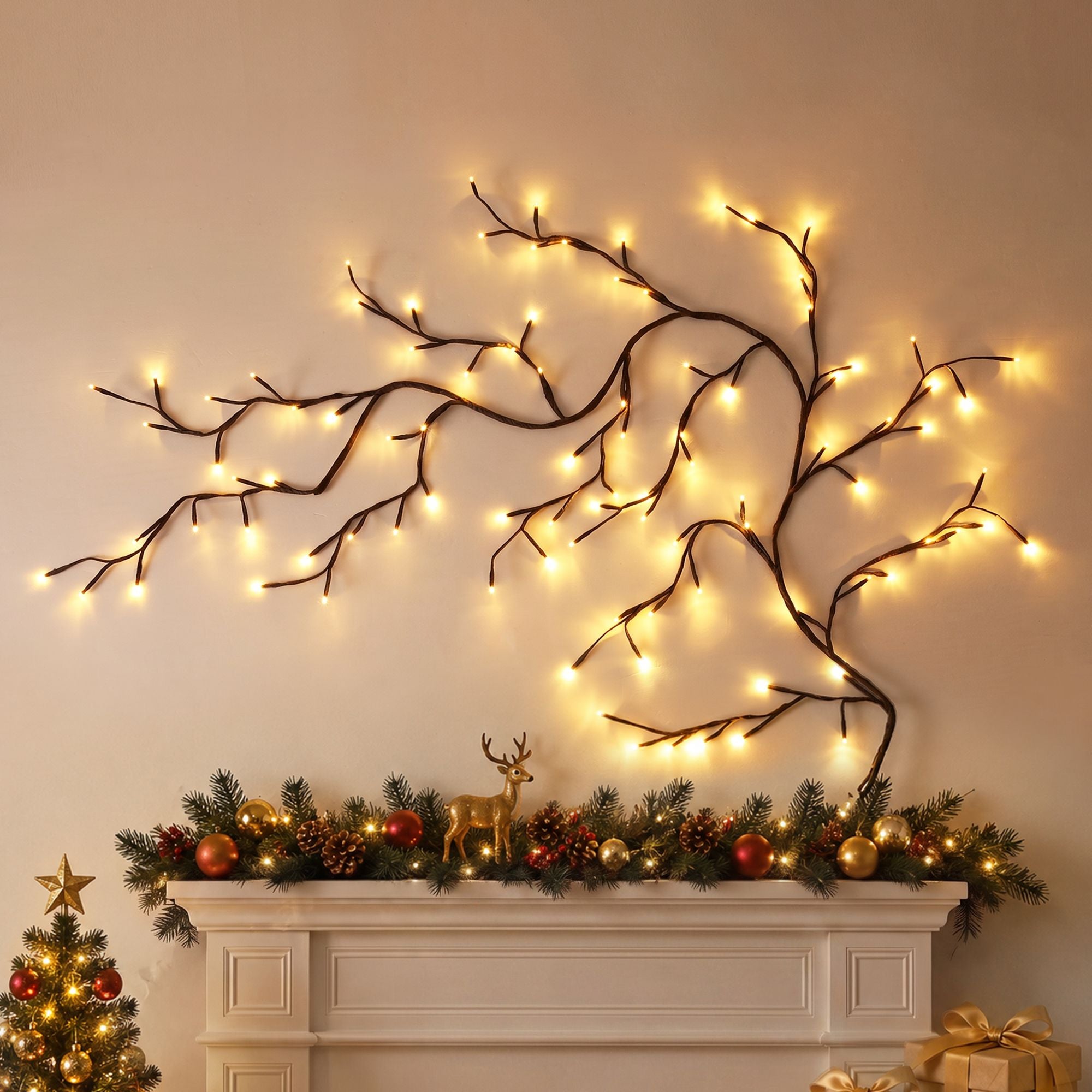 Jingle Jollys Christmas Willow Vine Lights Branch LED Fairy DIY Wall Decor 1.8m Warm White