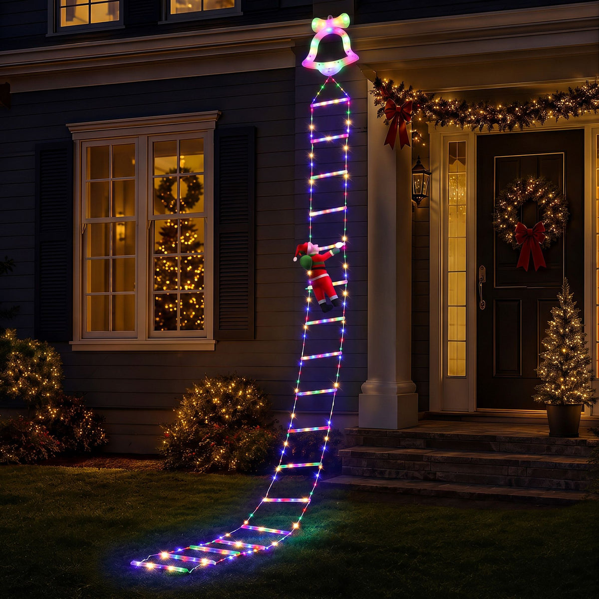 Jingle Jollys 3.5M Christmas Ladder Lights 300 LED with Santa Claus