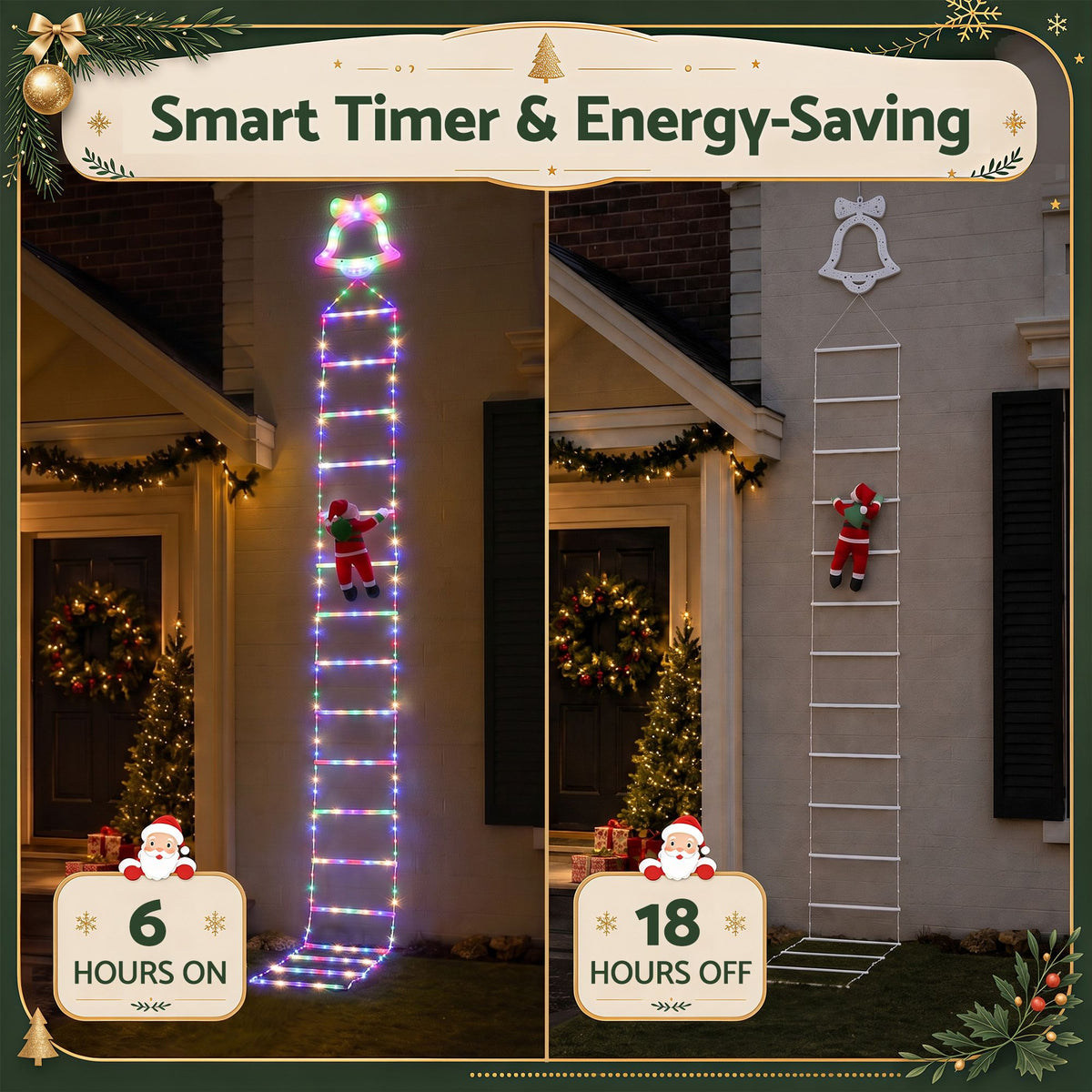 Jingle Jollys 3.5M Christmas Ladder Lights 300 LED with Santa Claus