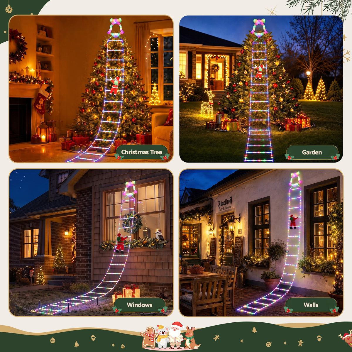 Jingle Jollys 3.5M Christmas Ladder Lights 300 LED with Santa Claus