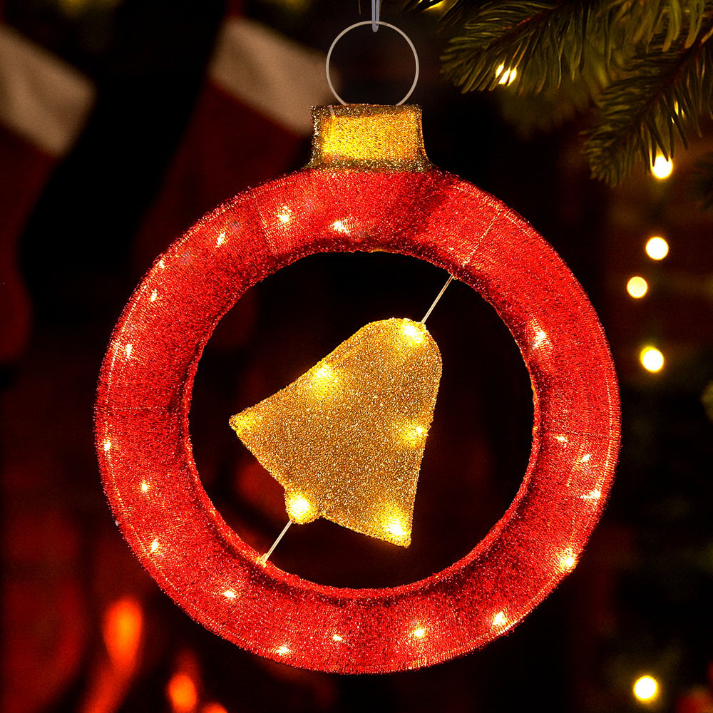 Jingle Jollys 60cm LED Bell Wreath Christmas Lights with 30 LEDs