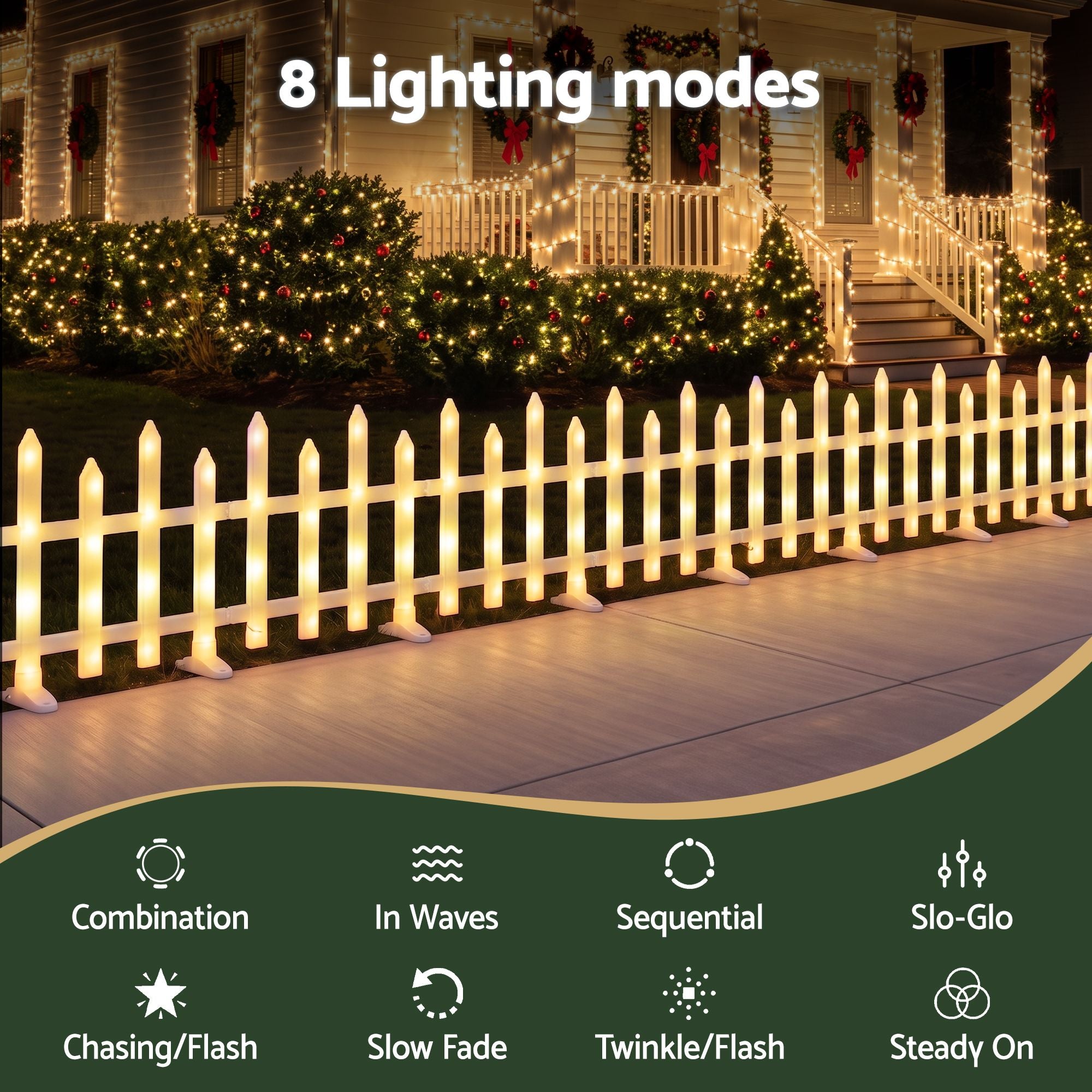 Jingle Jollys 3m Solar Christmas Fence Lights Outdoor Garden Path Decor Warm White 8pc