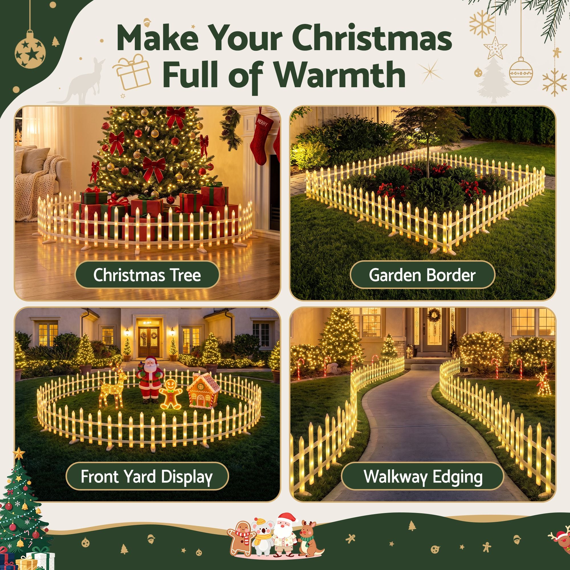 Jingle Jollys 3m Solar Christmas Fence Lights Outdoor Garden Path Decor Warm White 8pc