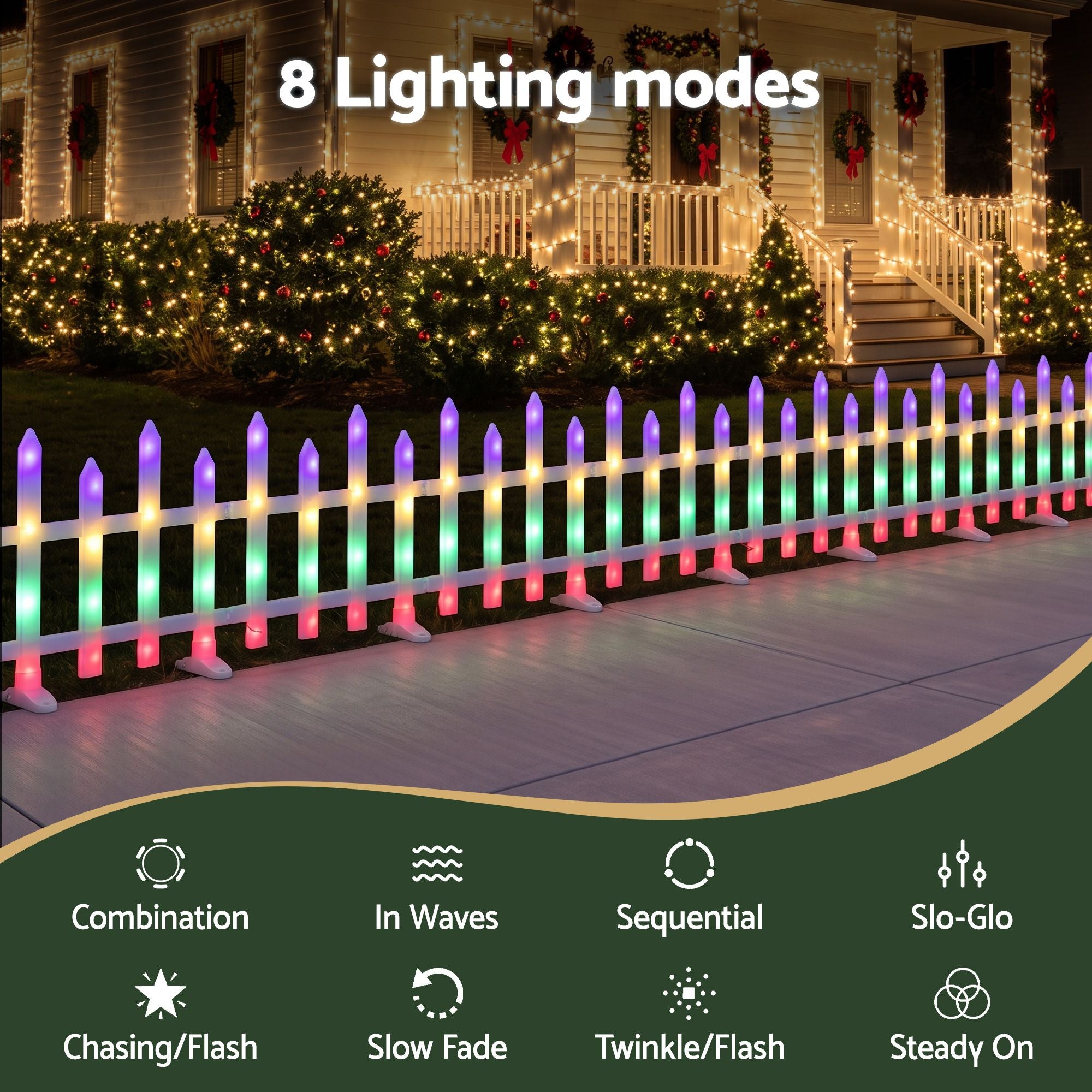 Jingle Jollys 3m Solar Christmas Fence Lights Outdoor Garden Path Decor Multicolour 8pc