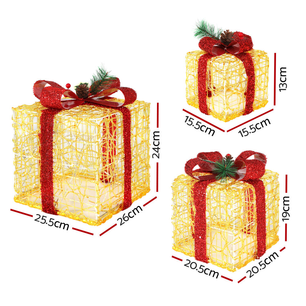 Jingle Jollys 3-Piece LED Christmas Gift Box Light Set 48 Warm-White