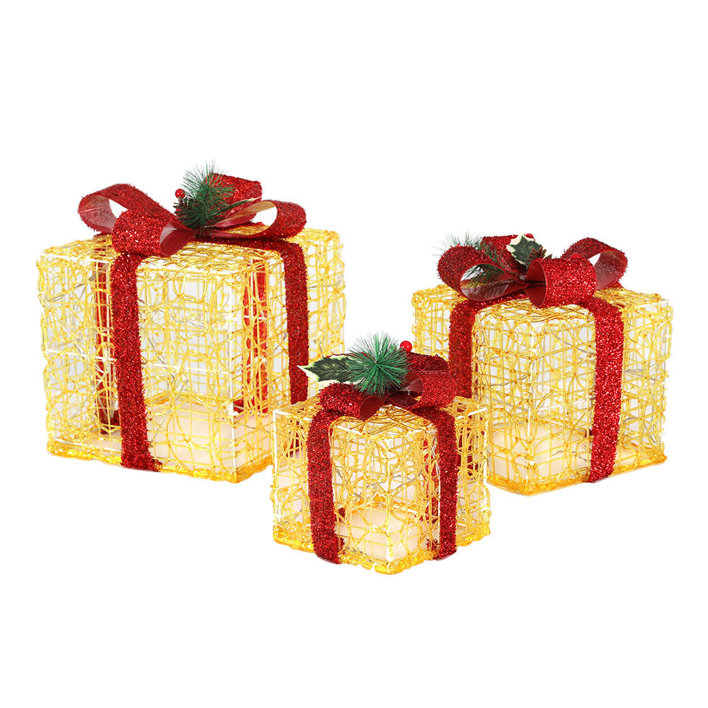 Jingle Jollys 3-Piece LED Christmas Gift Box Light Set 48 Warm-White