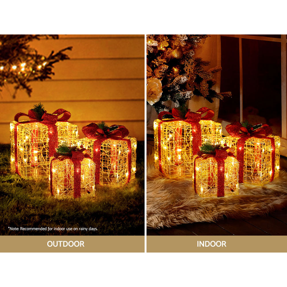 Jingle Jollys 3-Piece LED Christmas Gift Box Light Set 48 Warm-White