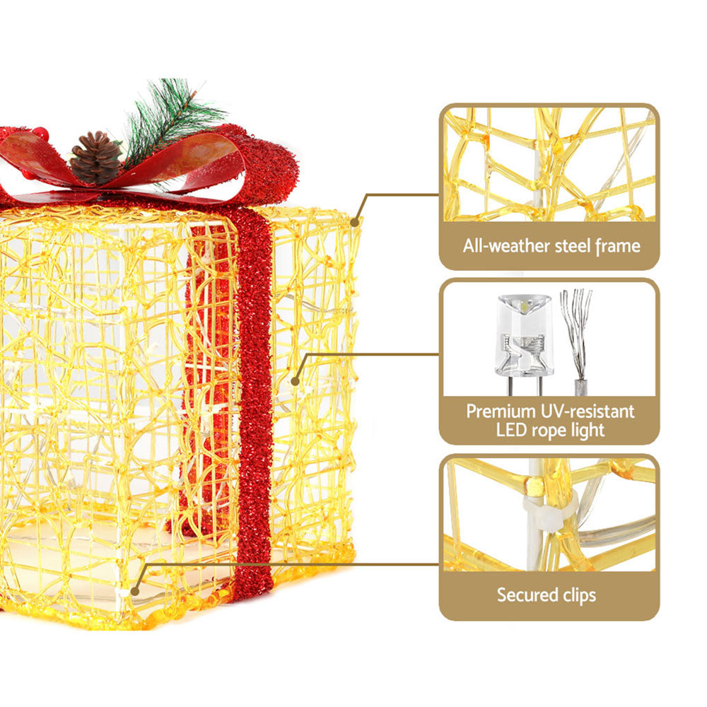 Jingle Jollys 3-Piece LED Christmas Gift Box Light Set 48 Warm-White