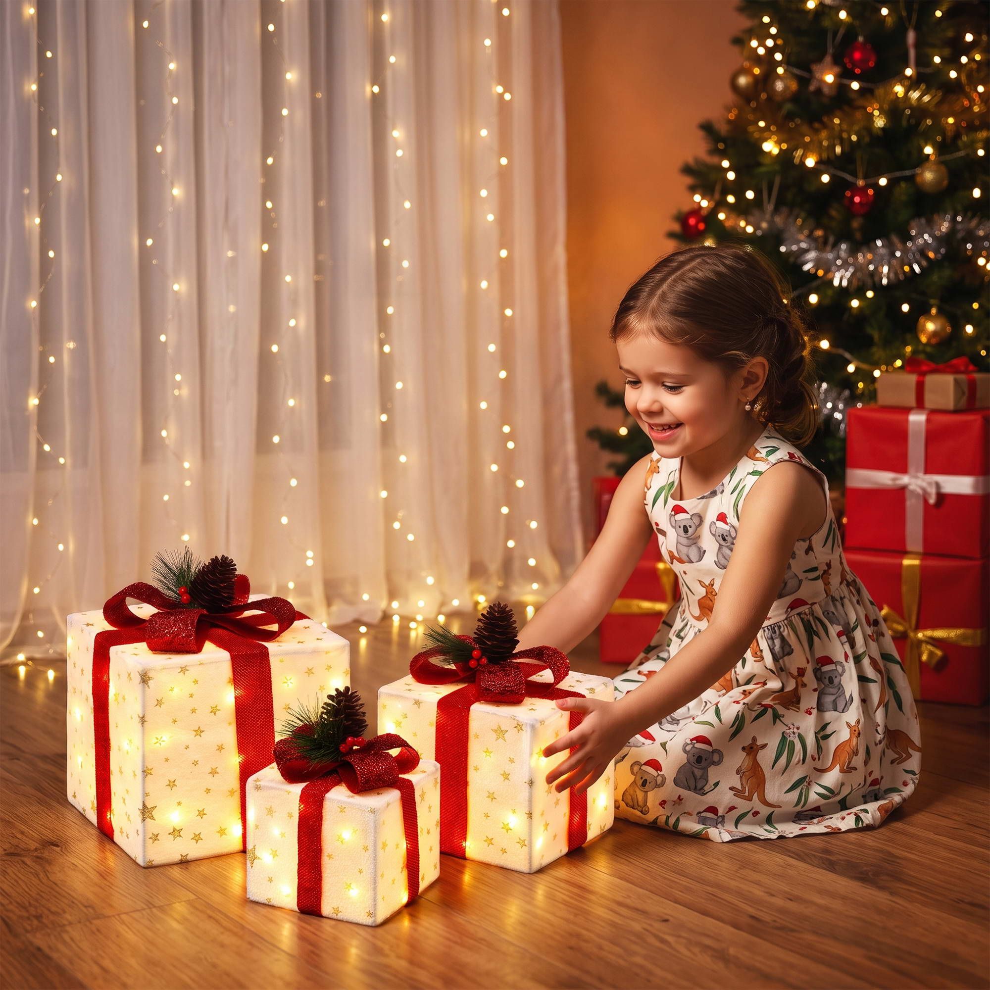 Jingle Jollys Christmas Decorations 3PC Lighted Gift Boxes Christmas Lights
