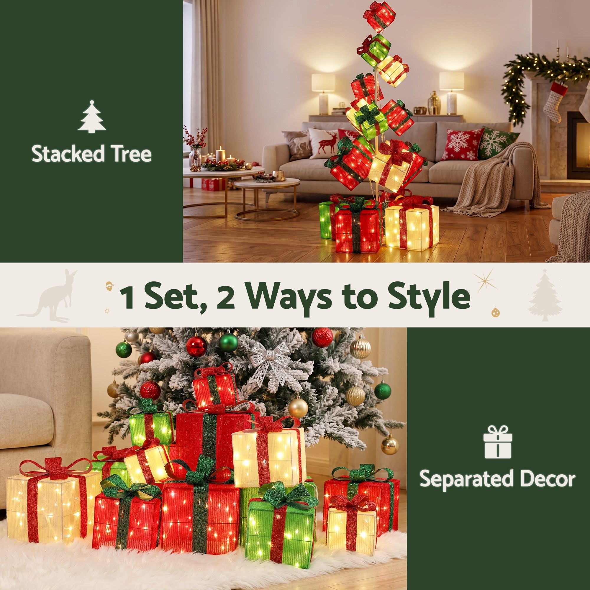 Jingle Jollys Christmas Decorations Lighted Gift Box Tower Christmas Lights Stackable 170cm