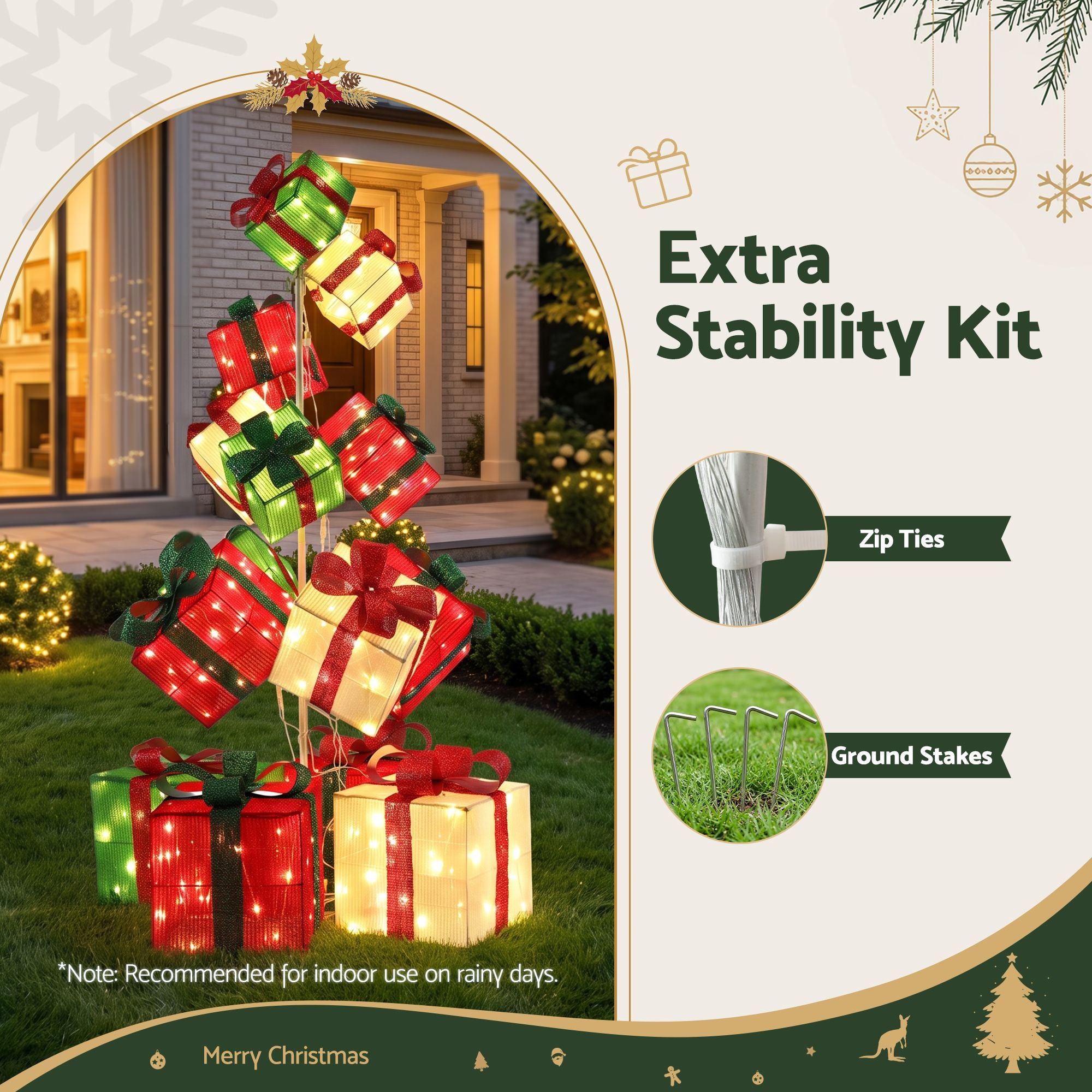 Jingle Jollys Christmas Decorations Lighted Gift Box Tower Christmas Lights Stackable 170cm