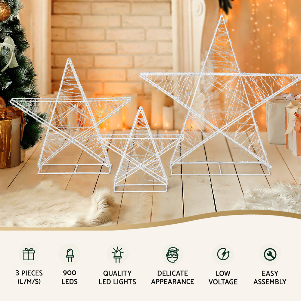 Waterproof 900 LED Christmas Lights Set, 3pcs Fairy Star