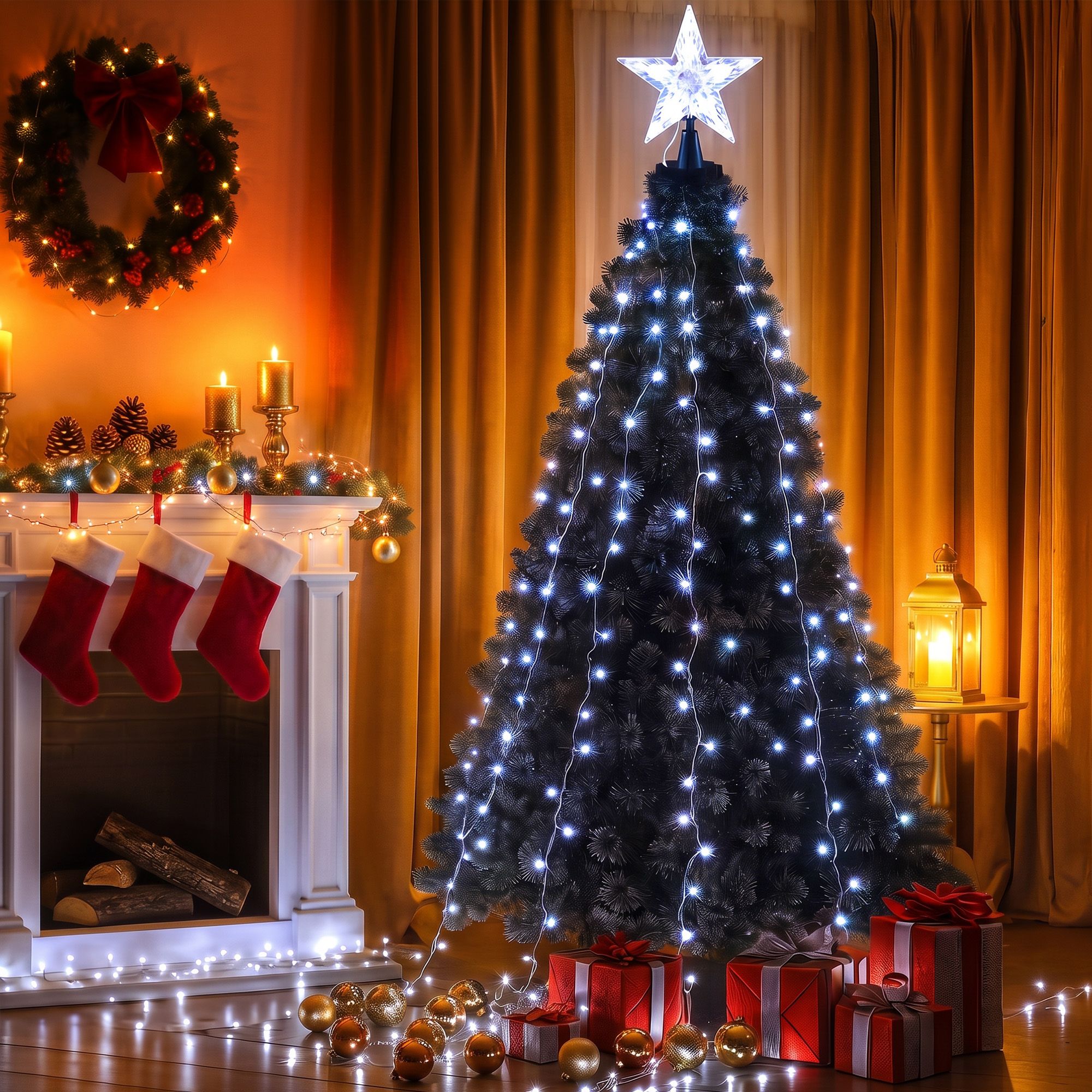 Jingle Jollys 2.5M Christmas Tree Lights Christmas Lights Tree Topper Waterfall Fairy Lights White