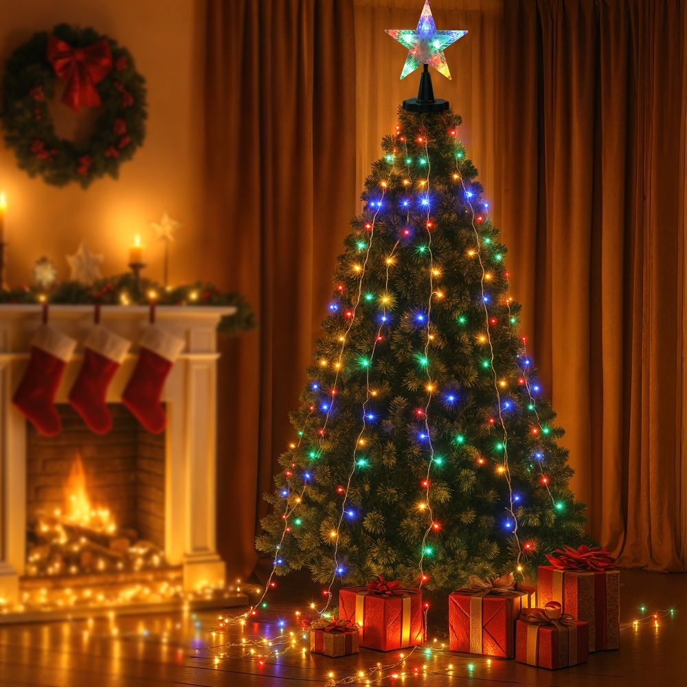 Jingle Jollys 2.5M Waterfall Christmas String Lights 300 LED
