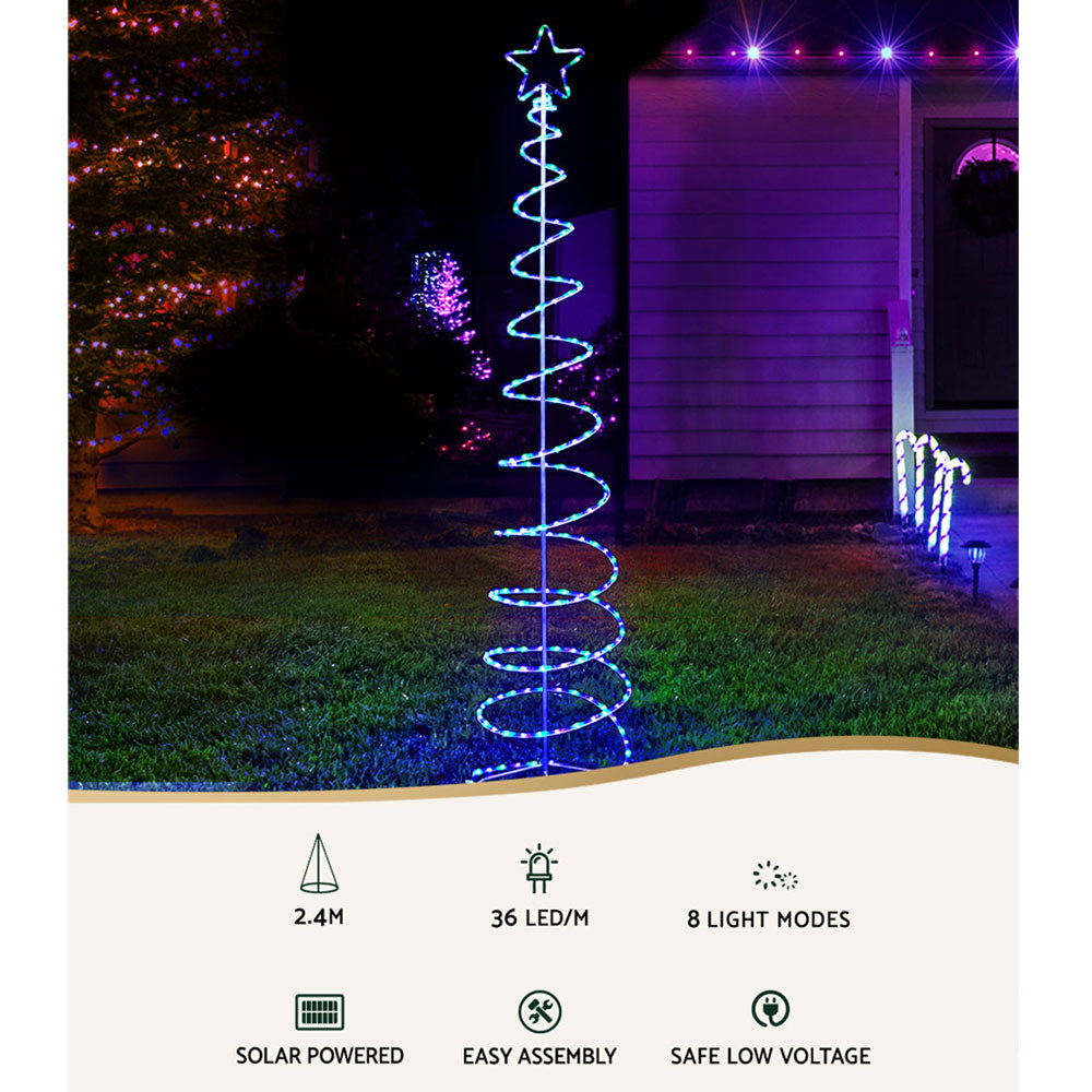 Jingle Jollys 2.4M LED Solar Christmas Tree Multi-Colour Lights