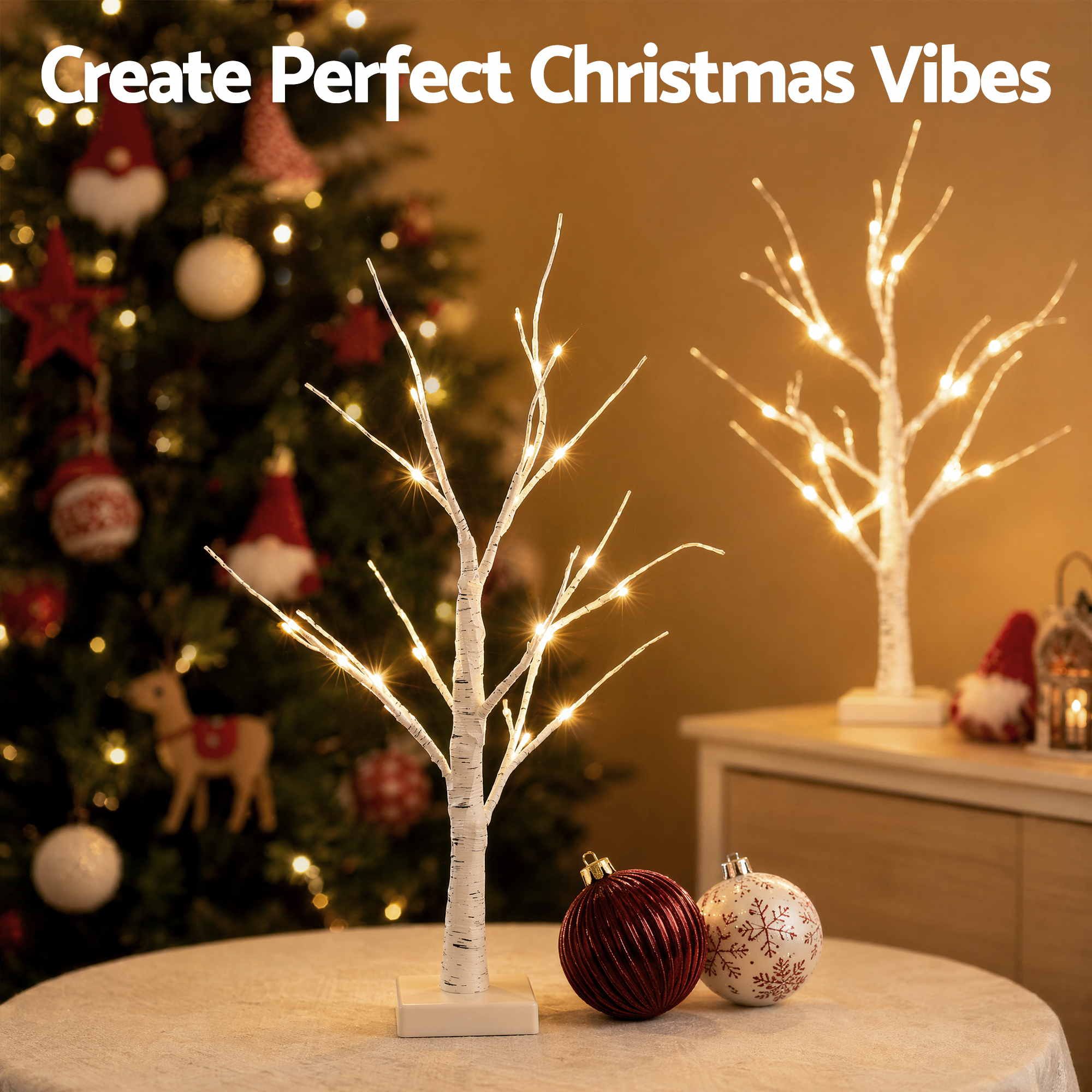 Jingle Jollys Lighted Branch Tree Christmas Decorations Warm White Christmas Lights 2 Pack 60cm