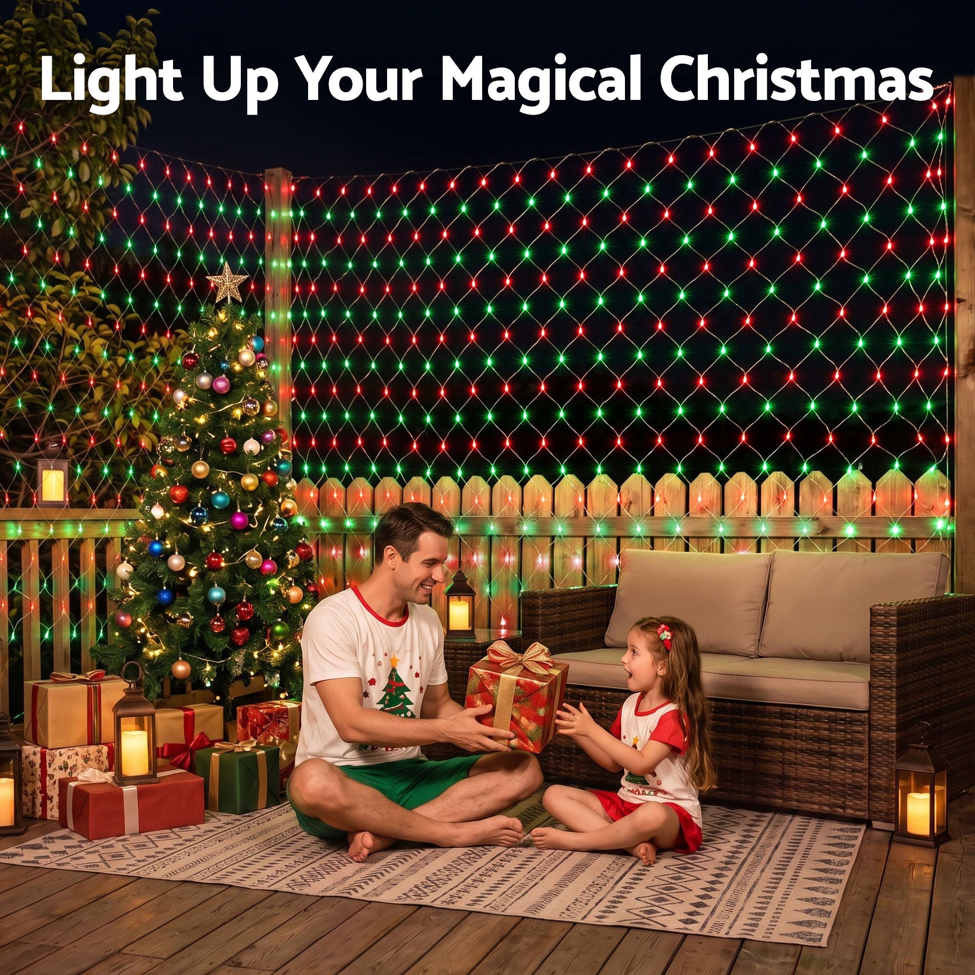 Jingle Jollys Christmas Lights 6x4m Christmas Net Lights 1000LED Red Green Festive Lighting
